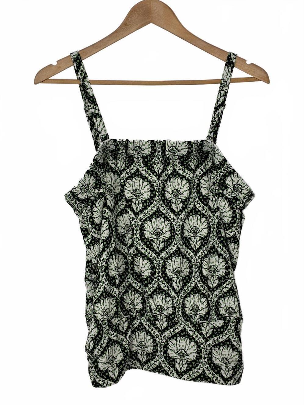 WHBM Green Black White Patterned Sleeveless Top with Removable Straps